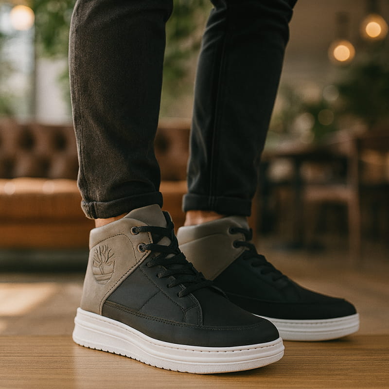 کفش ساقدار مردانه مشکی طوسی مدل R88